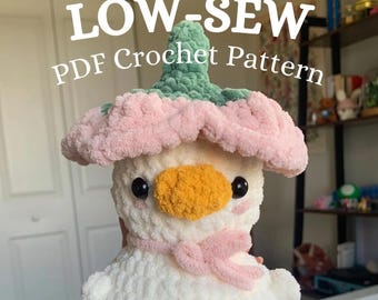 Crochet Duck Pattern: Low-Sew Chunky Plush with Flower Hat (PDF Pattern)