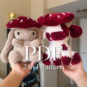 Mushroom Bunny and Cow Crochet Pattern: 2-in-1 Spring Plushie (PDF Pattern)