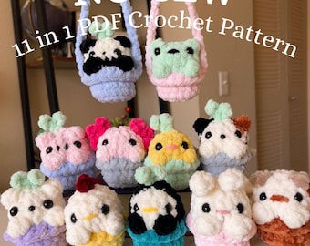 Crochet Animal in Basket Pattern: 11 No-Sew Car Charms (PDF Pattern)