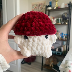 crochet mushroom plush fluffy | mini mushroom baby | cottage core | desk pet | handmade perfect for gift | stress ball