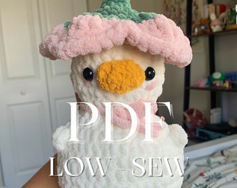 PATTERN: low-sew duck with flower hat easy crochet pattern | chunky duck | cottagecore | quick cute crochet pattern | kawaii plush amigurumi