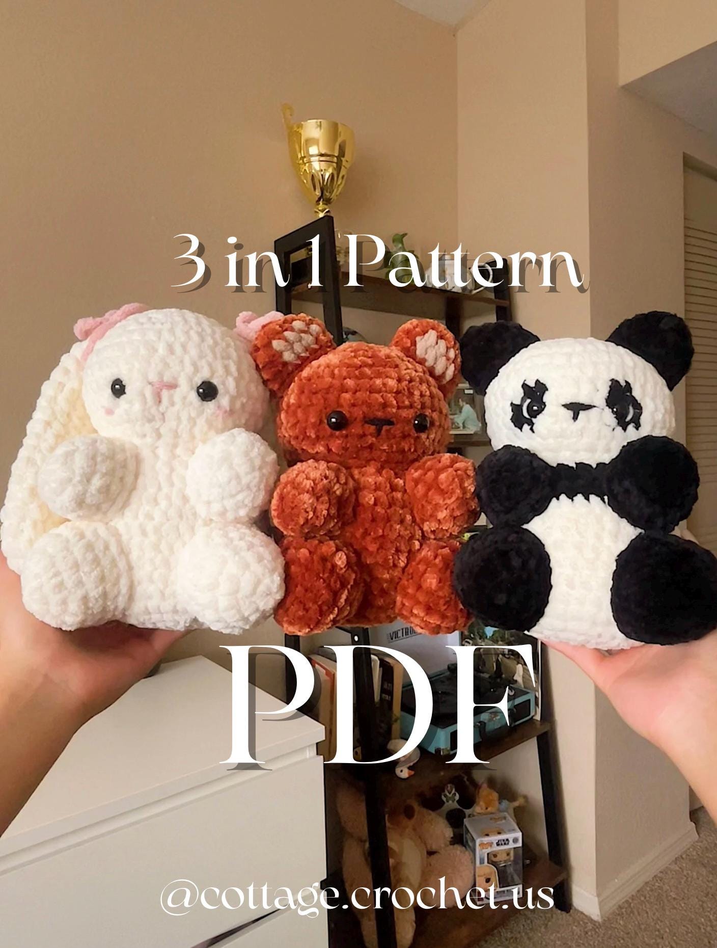 3 in 1 Bear Bunny Panda Crochet Pattern | cute cuddly plushie pattern | rabbit | bear plush | cute panda pattern | unique amigurumi |