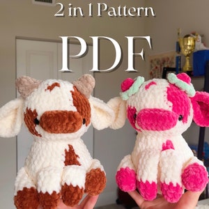 2 in 1 Cows Crochet Pattern | Spring plushie pattern | Strawberry Cow plush | sitting cow pattern | cute pattern | unique amigurumi |