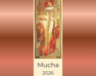 Alphonse Mucha Calendar Art Nouveau Illustration Style Home  Office  Monthly Planner Floral Design Vintage Inspired Art 2026 Wall Calendar