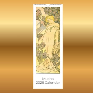 2026 Art Nouveau Calendar - Alphonse Mucha Wall Art - 5.5 x 16&quot;