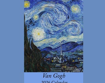 Vincent Van Gogh Calendar 2026 Wall Calendar Monthly Planner Famous Paintings Collection Starry Night Artwork Office Desk Organization Home