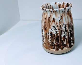 Brown and Cream Vase / Pen Holder / Craft Container / Utensil Holder