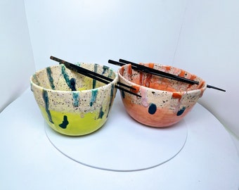 Noodle Bowls (sold as a set of two including fine hand painted Japanese chopsticks)