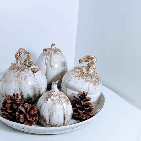 White Gold  Porcelain Gourds (sold as a set of four with tray)