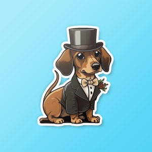 Dachshund in a Suit | Cute | Suit | Waterproof | Brown | Dog Sticker | Weiner Dog | Happy | Sticker