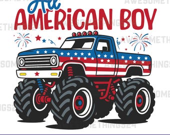 Patriotischer Monstertruck PNG SVG, 4. Juli Design, digitaler Download