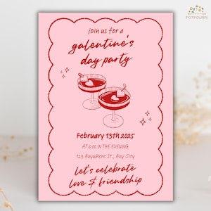 Bewerkbare Valentijnsdag feestuitnodiging, handgetekende Valentijnsdag uitnodiging, geïllustreerde uitnodiging, doodle uitnodiging, handgetekende uitnodiging