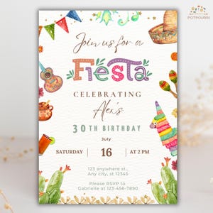 Sjabloon voor bewerkbare Mexicaanse verjaardagsuitnodiging, Fiesta verjaardagsuitnodiging, Mexicaanse uitnodiging voor feest, uitnodiging voor verjaardagsfeestje, Mexicaanse uitnodiging