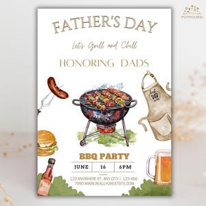 Fathers Day BBQ Party Invitation, Editable Fathers Day Party Invite, Garden Party Invitation, Backyard Barbeque Invitation, Cookout Invite