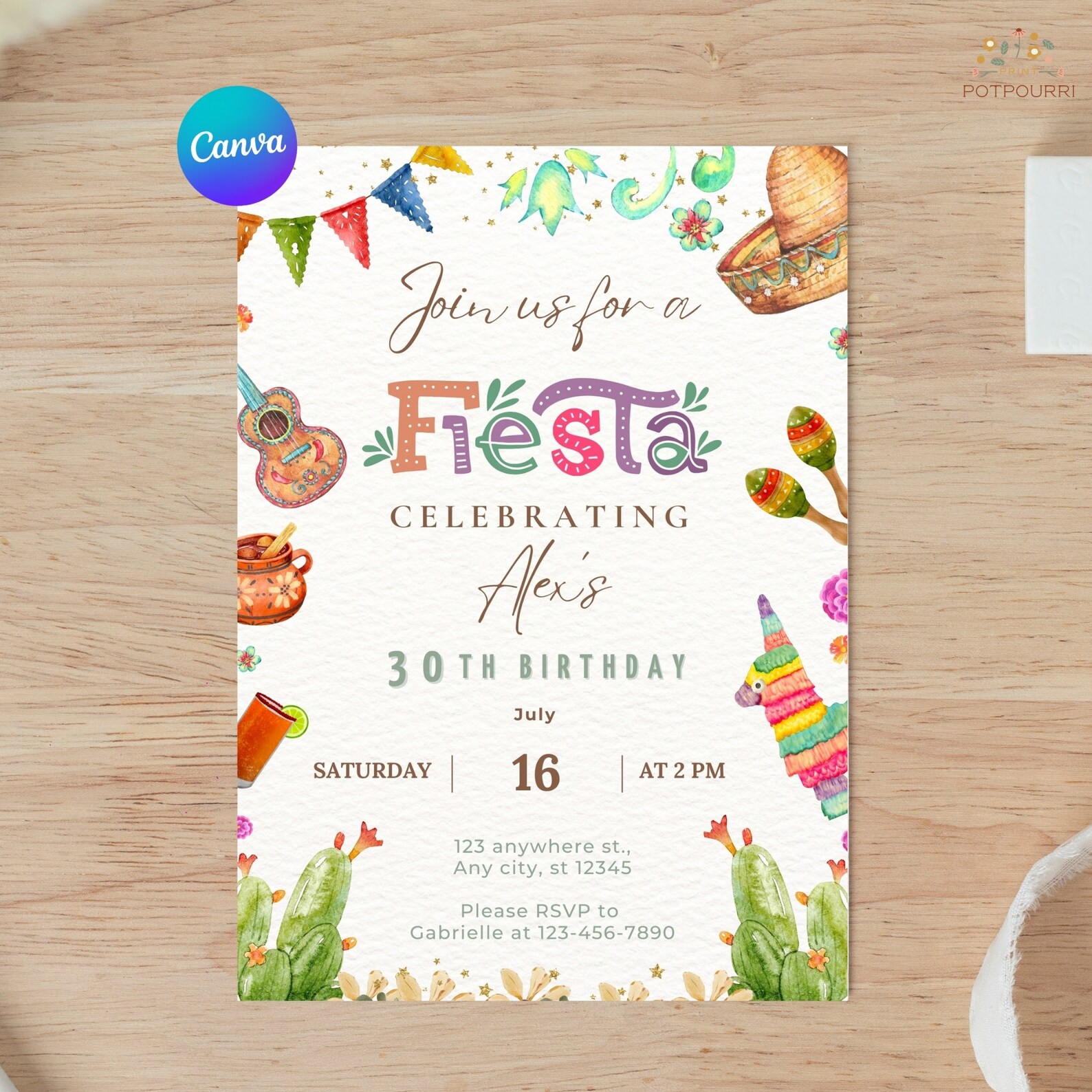 Editable Mexican Birthday Invitation Template, Fiesta Birthday Invite ...