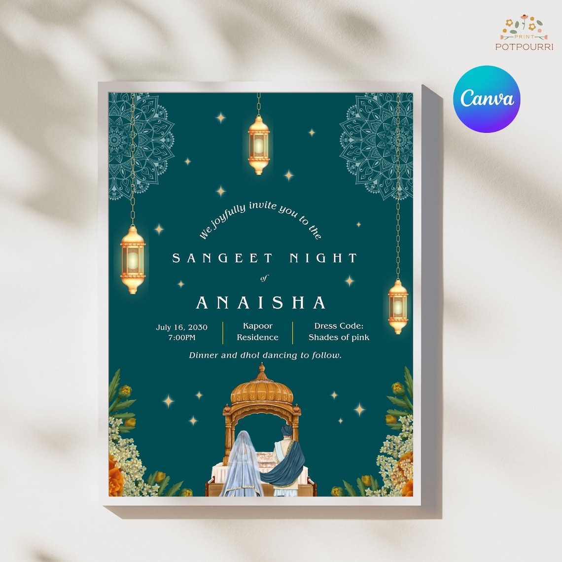 Editable Sangeet Invitation Template Indian Wedding Invitation