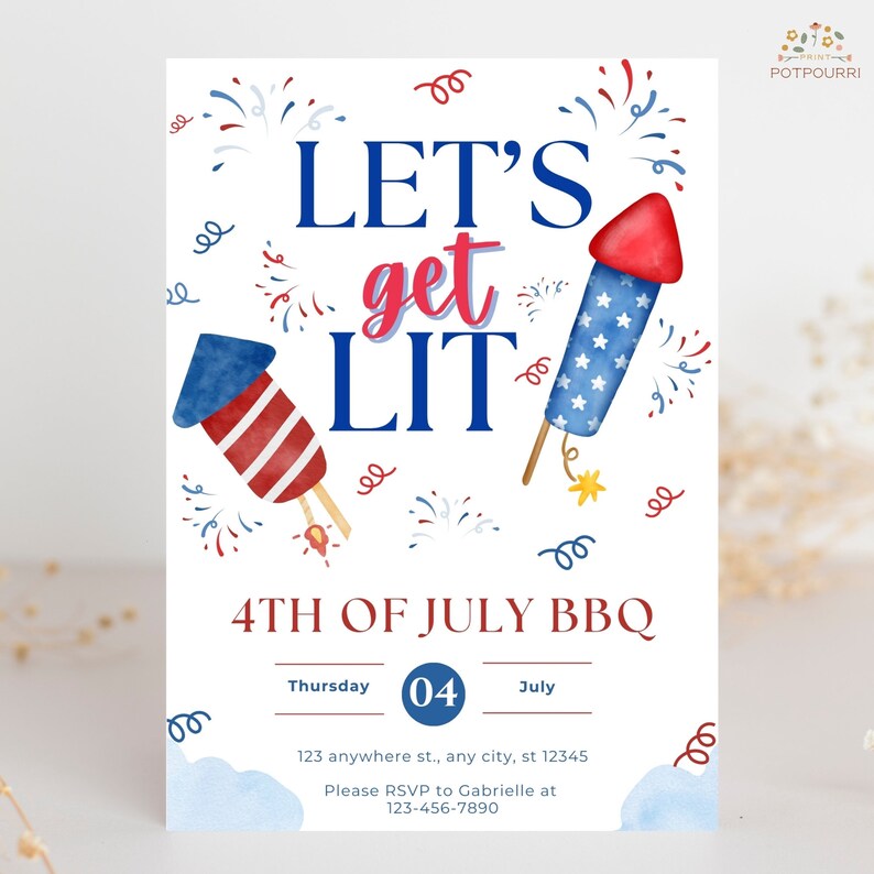 Editable 4th of July Party Invitation Template, Independence Day