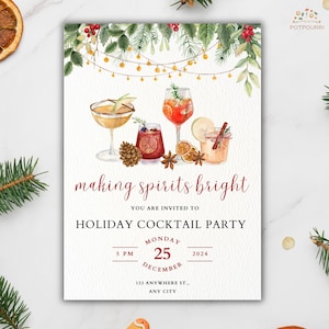 Editable Holiday Cocktail Party Invitation: Festive Xmas Design (Digital)