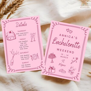 Bearbeitbare Hand gezeichnete Brautpartyeinladung, rosa rote Junggesellinnenparty, Valentinstag-Einladung, Bachelorette-Wochenendeinladungs-Design