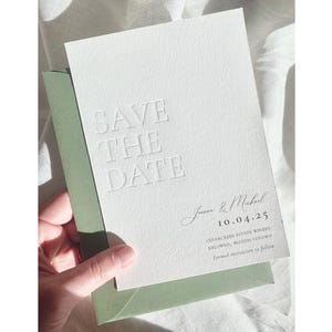 Offre spéciale personnalisable, Rêverie, Save The Dates typographique et enveloppes, Carte de mariage semi-personnalisée, Save the date, gaufrage à l'aveugle, Simple