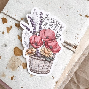 Pegatinas troqueladas brillantes con forma de cesta de flores, pegatinas florales impresas para diarios artísticos