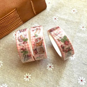 Washi Tape 15mm | Erdbeer Dessert | Junk Journal, Süß Dekorativ, Studenten Schreibwaren, Kawaii Stil, Aquarell Kunstwerk, Schreibwaren