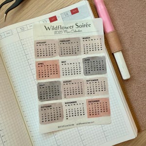 Adesivos para planejador de calendário mini fosco transparente, folha de adesivos para decoração de diário mensal 2025, adesivos funcionais para início de semana de domingo ou segunda-feira