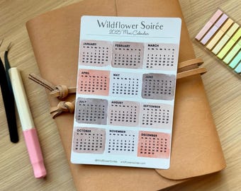 2025 Mini Calendar Sticker Sheet Watercolor Boho Dessert Warm Color Planner Weekly Daily Stickers Journal Decor Minimalist Stationary