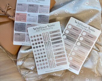 Planner Sticker Full Set Bundle Daily Weekly Monthly Spread Date and Days Covers Bullet Journal Decor Supply Boho Vibe Warm Neutral