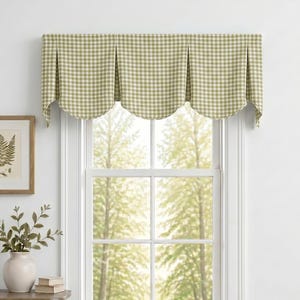 Custom Tailored Scalloped Valance for Windows | Gingham Check Fabric Valances | Farmhouse Kitchen Curtain