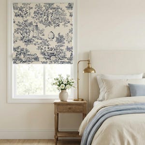 Toile Pattern Roman Shades, Vintage Window Treatments