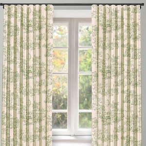 Toile Pattern Printed Curtains | 5 Colors | Blue Toile Print Curtains | Custom French Toile Curtains | Vintage Toile Print Curtains |