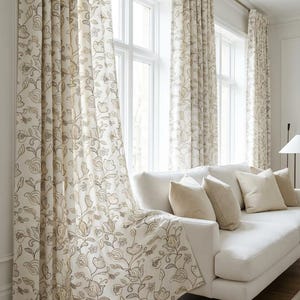 Luxury Embroidered Linen Curtains | Floral Pattern | 3 Colors