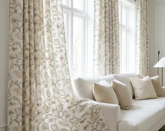 Cortinas de lino bordadas de lujo / Estampado floral / 3 colores