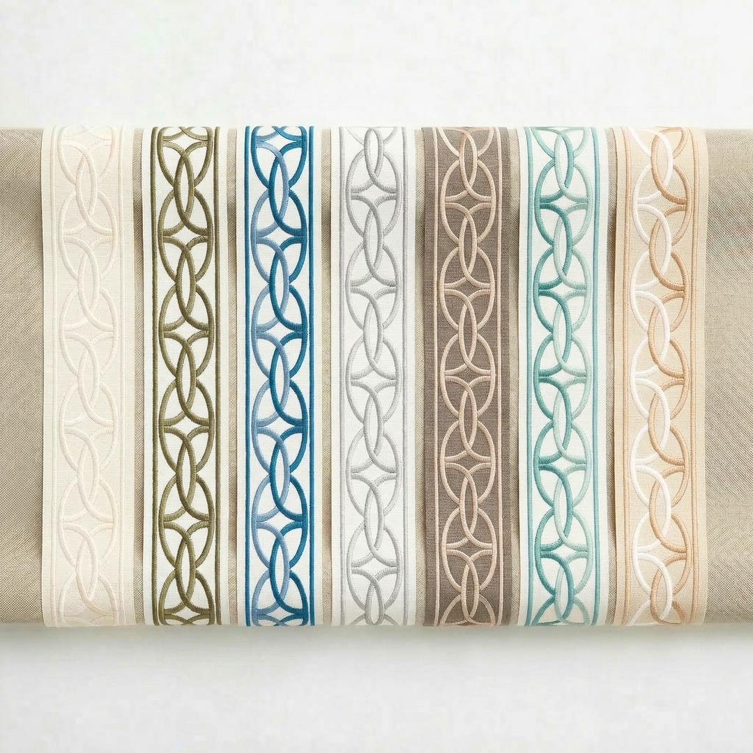 Geometric Embroidered Curtain Border, Interlocking Circle Ribbon, 4 ...
