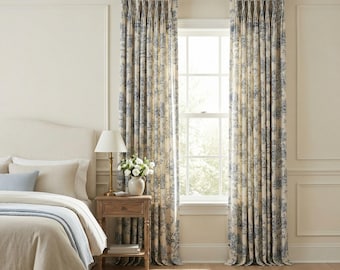 Toile Linen Curtains | French Country Pinch Pleat Drapes