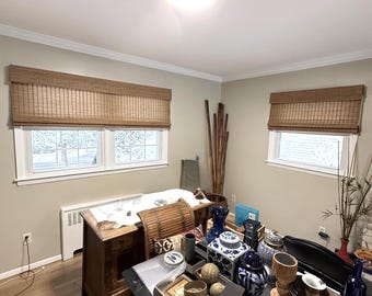 Benutzerdefinierte Cordless Bamboo Roman Shades | Gewebte Holz Jalousien