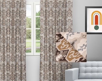 Cortinas opacas con estampado damasco, paneles de ventana a medida, Colección Ester