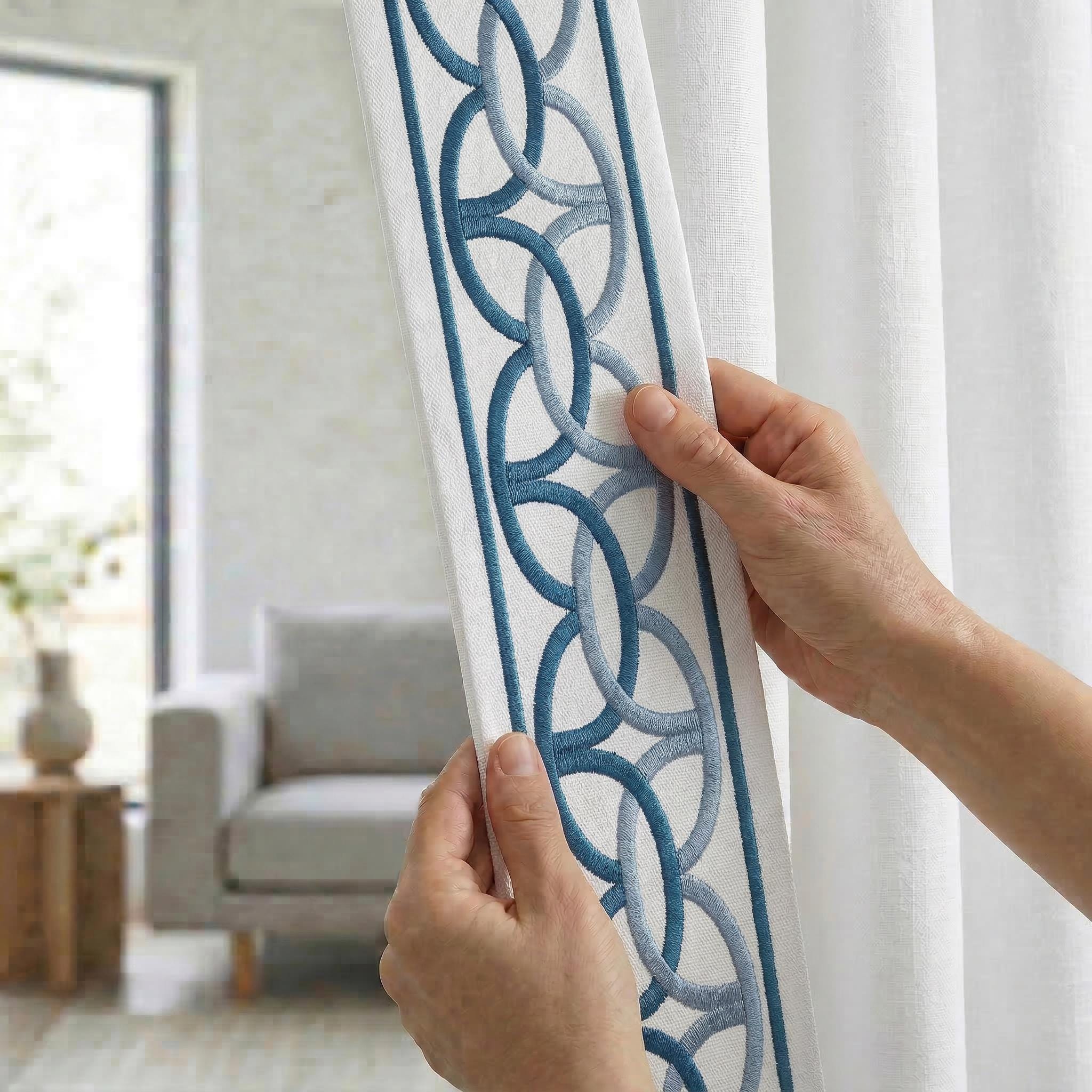 Geometric Embroidered Curtain Border, Interlocking Circle Ribbon, 4 ...