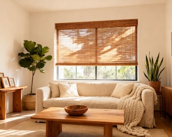 Cordless Top-Down Bottom-Up Option Bamboo Shade, Natural Woven Blinds