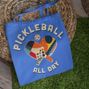 Stylish Pickle Ball Tote Bag for Carrying Your Gear, Pickle Ball All Day Blue Tote Bag Gift 3 Sizes totebag Pickleball tote, artsy tote bag