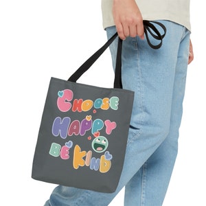 Inspirational & Reusable: 'Choose Happy' Tote Bag for Eco-Conscious and Positive Individuals, 3 sizes tote Bild 5