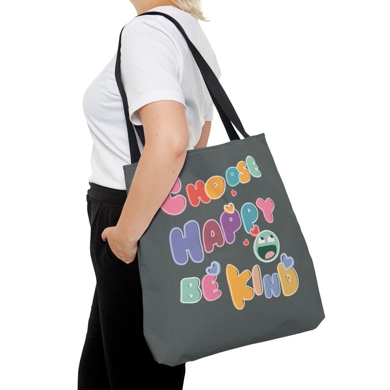 Inspirational & Reusable: 'Choose Happy' Tote Bag for Eco-Conscious and Positive Individuals, 3 sizes tote Bild 3