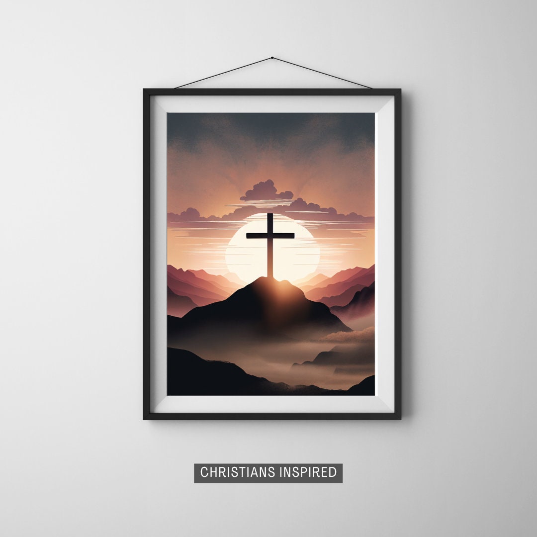 Printable Neutral Color Pastel Cross Sunset - Etsy