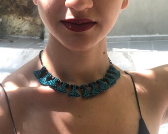 Turquoise beaded necklace, colorful beaded necklace, seed bead, handmade necklace, birthday gift, jewelry, gift for girlfriend, gift for her