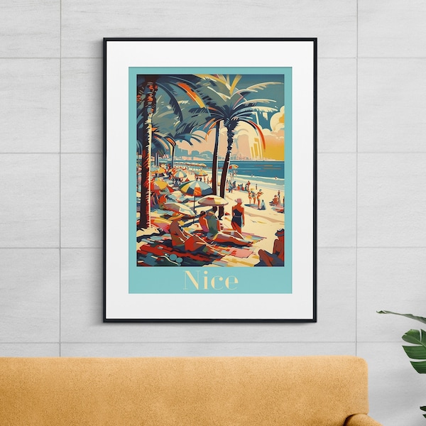 Nice, Jewel of the French Riviera: Vintage-Inspired Travel Poster - Captivating Seaside Panorama for Beach Lovers & Francophiles