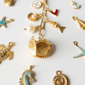 Build Your Own Bag Charm, Locked Shell Charms, Ocean Themed Keychain, Coastal Style Charm, Bridesmaid gift, Seashell, Summer Charms, Blue