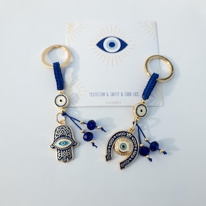 Evil Eye Hamsa Keychain, Horseshoe Good Luck Charm, Housewarming Gift, Protection Amulet, Car Keyring, Bag Tassel, Birthday Gift for Her