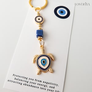 Brelok do kluczy Evil Eye Turtle, Talizman na szczęście, Upominek ślubny, Prezent na nowy dom, Amulet ochronny, Urok do torby, Upominki na breloczki, Prezent na Evil Eye
