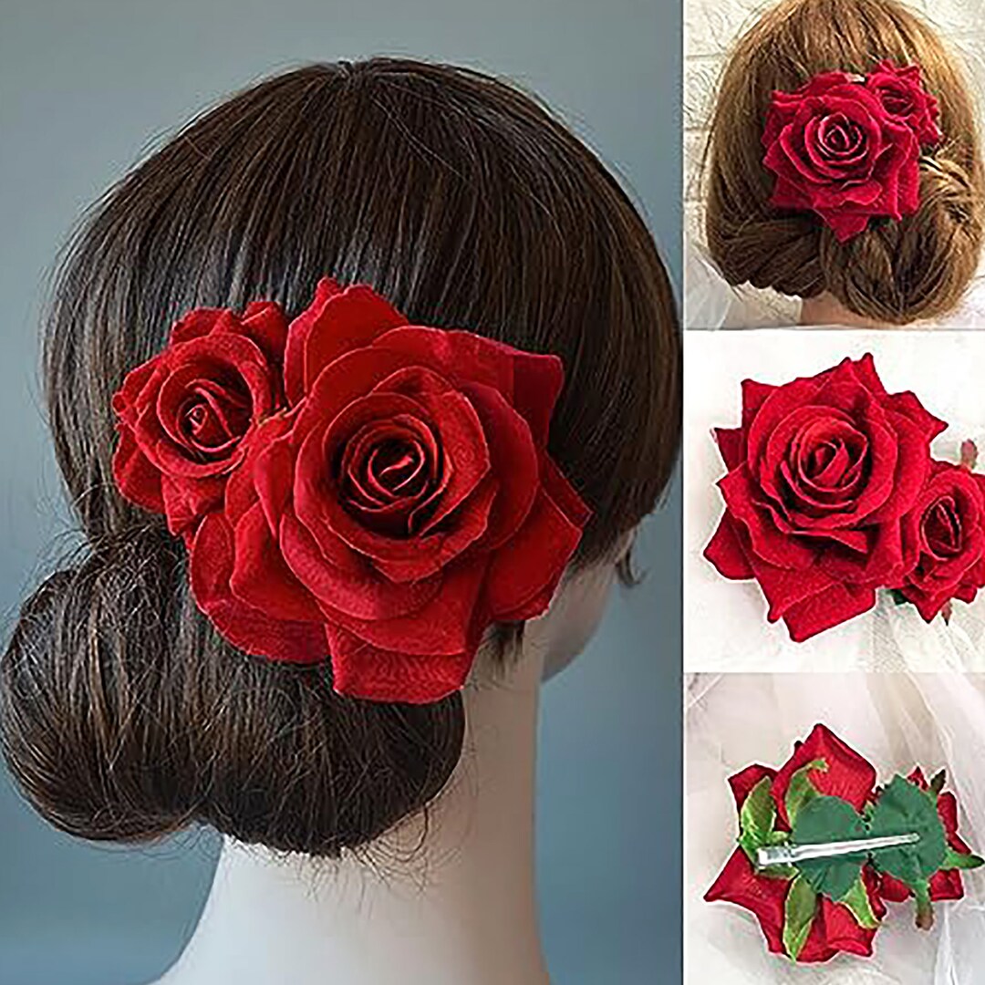 2pcs Red Rose Hairpin, Flower Hair Clip, Bohemia Hairpin Costume Hair